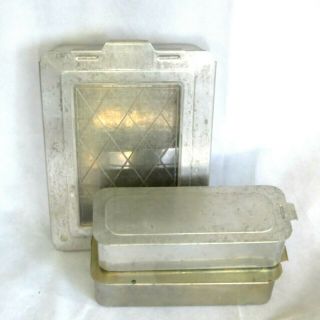 3 Pc Vintage Mirro Aluminum 2 Loaf Pan Sliding Locking Lid Diamond See Thru Pan