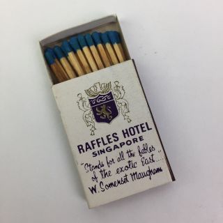 Raffles Hotel Singapore Matchbox Stick Matches Crest W Somerset Maugham Quote