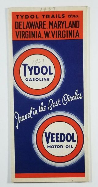 1937 Tydol Gas Veedol Motor Oil Road Map Delaware Maryland Virginia