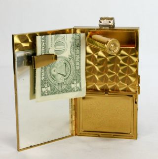 Vintage Gold Tone Metal Cigarette,  Case Make Up Purse,  Art Deco With Mesh Strap
