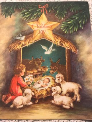 Vintage Christmas Card Legend Of Christmas Rose Shepherd Girl Nativity
