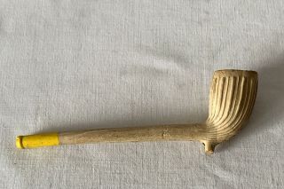 Vintage Unsmoked Antique Clay Pipe With Scalloped Design Bowl