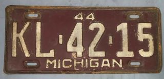 Vtg 1944 Michigan License Plate 6 Digit Kl - 42 - 15 Hot Rat Rod See All Plates