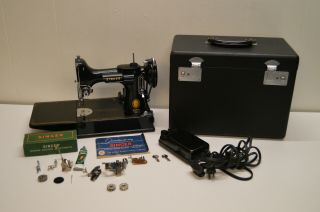 Singer 221 - 1 Featherweight Sewing Machine W/pedal,  Case,  Attachments