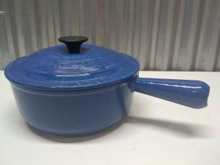 Vintage Le Creuset France 20 Blue Enamel Cast Iron Lidded Pot Sauce Pan 2qt 8 "