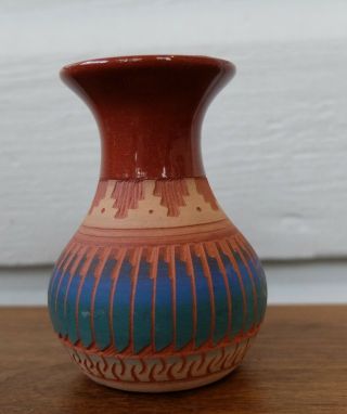 Vintage Navajo Emma Etsitty Mini Pottery Vase Lovely Engraved Design