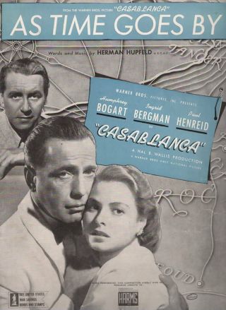 E303 Humphrey Bogart Ingrid Bergman Casablanca Sheet Music Movie 1940 
