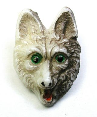 Vintage Glass Button Realistic Fox Head W Painted Accents - 3/4 " 1930s