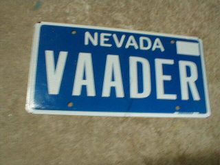 Nevada Vanity License Plate Vaader,  Darth Vader,  Star Wars