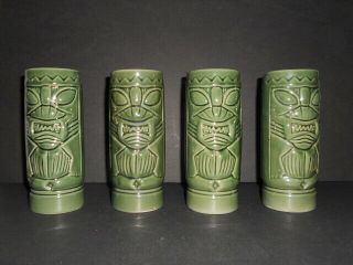Orchids Of Hawaii R - 5 Green Tiki Mugs (4) 6 1/2 " Unmarked Nm