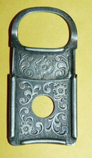 Victorian Antique Sterling Silver Ornate Engraved Design Cigar Cutter C.  1915 Nr