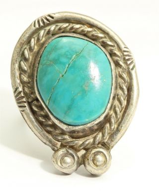 Vintage Navajo Sterling Silver Old Pawn Stamped Turquoise Ring Cracked Stone