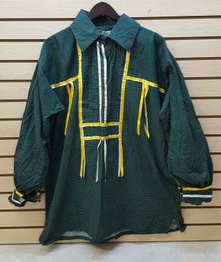 Homemade 2xl Green Pleated Front Native American Indian Ribbon Dance Shirt