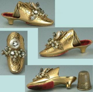 Vintage Brass Thimble Slipper Shoe French Circa 1950s