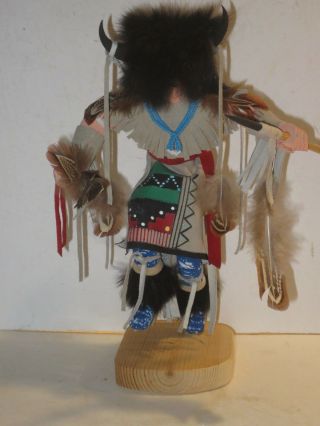 Native American Navajo Kachina Doll 10 1/2 " Black Buffalo Dancer,  Signed