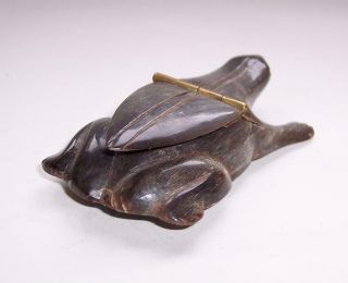 Antique/Vintage FRENCH Carved BOVINE HORN Frog SNUFF BOX 4