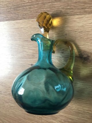 Turquoise/blue Glass Perfume Bottle W/yellow/gold Stopper