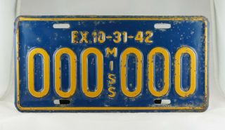 1942 Mississippi Sample License Plate - Very Rare -