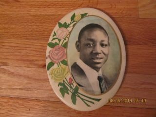 Antique African American Portrait Young Man Celluloid Photograph On 6 " Button