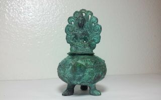 Outstanding Vintage Bronze?metal Asian,  Buddha Incense Burner Bout 5.  25 X 3.  5