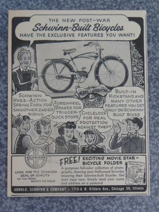 Vintage 1946 Schwinn Bicycle Advertisement
