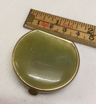 Vintage Brass Pill Box With Hinge Porcelain Or Stone Lid Antique Collectible