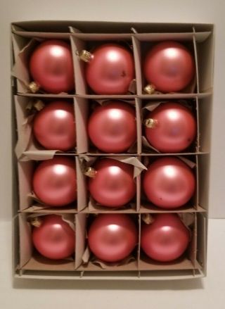 12 Vtg Czechoslovakia Matte Satin Peach Apricot Christmas Glass Ball Ornaments