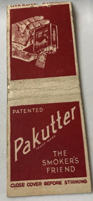 Old Matchbook Cover Pakutter The Smoker’s Friend