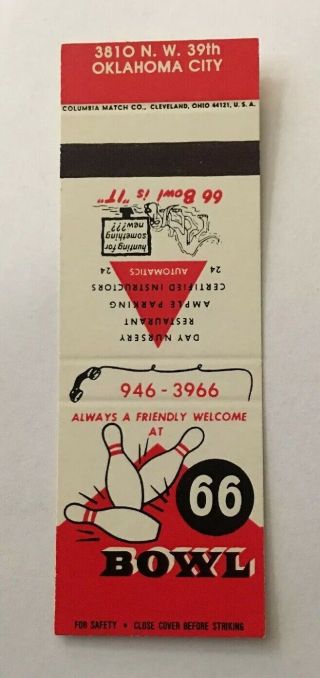 Vintage Matchbook Cover Matchcover 66 Bowl Oklahoma City Ok Salesman’s
