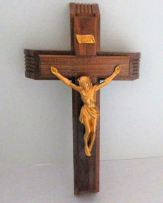 Vintage Catholic Crucifix Sick Call Cross Last Rites Set Wooden With Contents