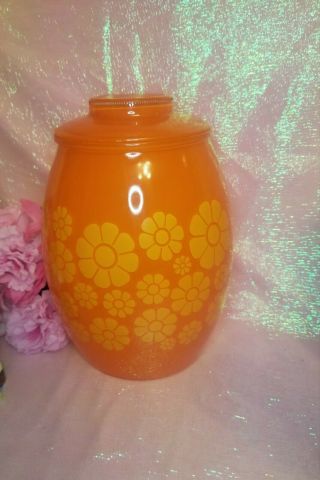Vintage Bartlett Collins - Orange With Daisies Glass Cookie Jar