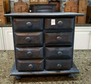 Vintage Antique 8 Drawer Pedestaled Spice Cabinet With Heavy Patina (6)