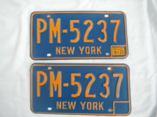 Pair 1966 - 1973 York License Plate Tag 1967 1968 1969 1970 1971 1972