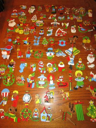 98 Wood Wooden Christmas Tree Ornaments Hand - Painted Flat & 3d 2 - Sided