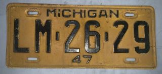 Vtg 1947 Michigan License Plate 6 Digit Lm - 26 - 29 Rat Hot Rod Era Gas & Oil
