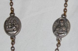 Vintage Blessed Virgin Mary Ocean Blue Rosary Silver Metal Medallion Glass Bead 3