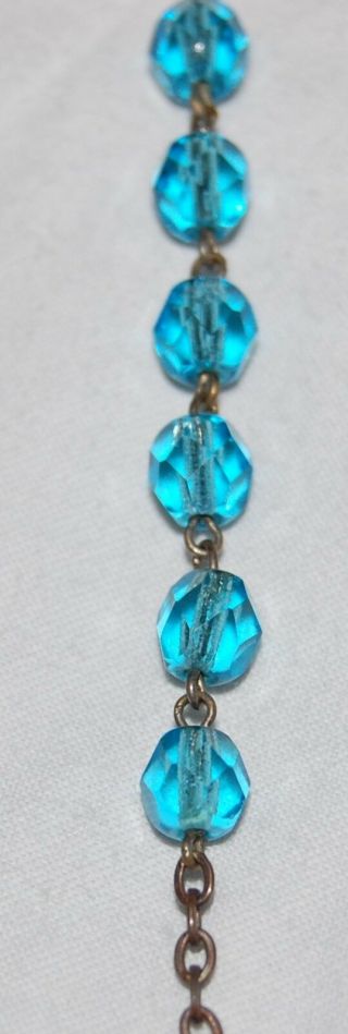 Vintage Blessed Virgin Mary Ocean Blue Rosary Silver Metal Medallion Glass Bead 4