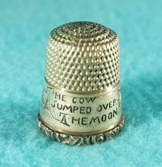 Sterling Silver Child Size Thimble Cow Jumped Over The Moon - Simmon 