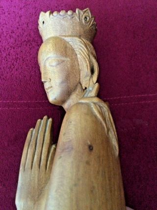Vintage Olive Wood Carved Madonna Virgin Mary Queen of the Church with Crown 2