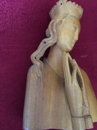 Vintage Olive Wood Carved Madonna Virgin Mary Queen of the Church with Crown 3
