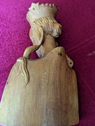 Vintage Olive Wood Carved Madonna Virgin Mary Queen of the Church with Crown 4