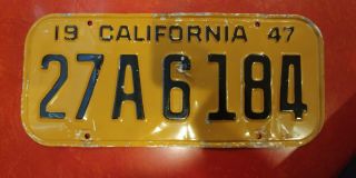 Vintage 1947 California Automobile Vehicle License Plate 27a 6 184