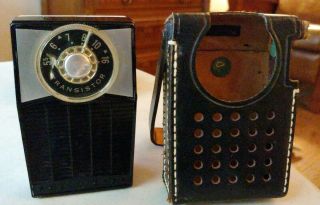 Vtg Transistor Pocket Radio Rca Victor Model 1 - Rj - 19 Leather Case Mid - Century