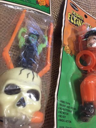 2 Vtg 1960’s 70’s Halloween Fun World Witch And Skull Flying Witch 2