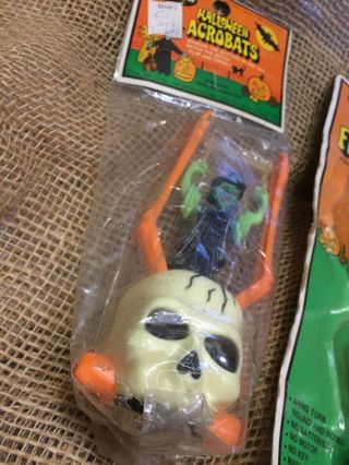 2 Vtg 1960’s 70’s Halloween Fun World Witch And Skull Flying Witch 3