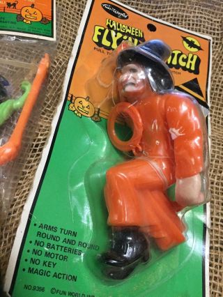 2 Vtg 1960’s 70’s Halloween Fun World Witch And Skull Flying Witch 4
