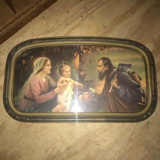 Vintage Religious “the Holy Family” Ornate Frame Glass Picture
