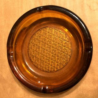 Vintage Amber Glass Ashtray - 6 Inch Diameter - Diamond Shape Design On Bottom