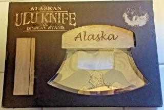 Alaskan Ulu Knife With Wooden Display Stand Stainless Steel Usa Made
