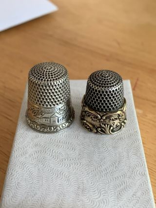 Sterling Silver Thimbles (2) 1880’s - 90’s,  14kt Gold Band